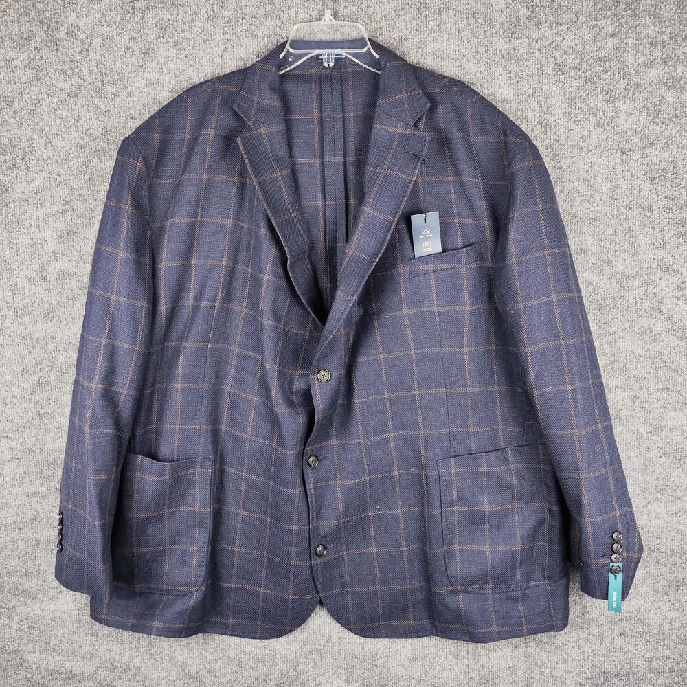Stafford Sport Coat Mens 58 Regular Navy Windowpane Wool Cotton Tweed Big Tall